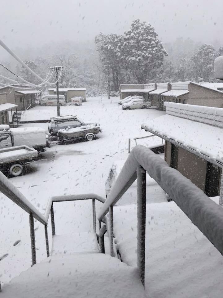 The Lakes Hotel covered in snow in Summer doesn't look like global warming